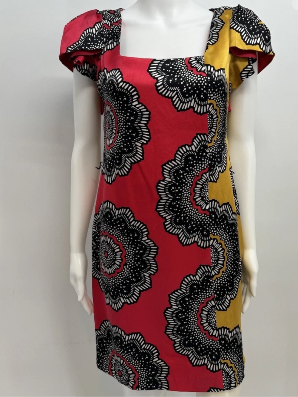 Anthropologie NEW Yoana Baraschi Silk Midi Dress Red Black Gold Womens 10 Boho